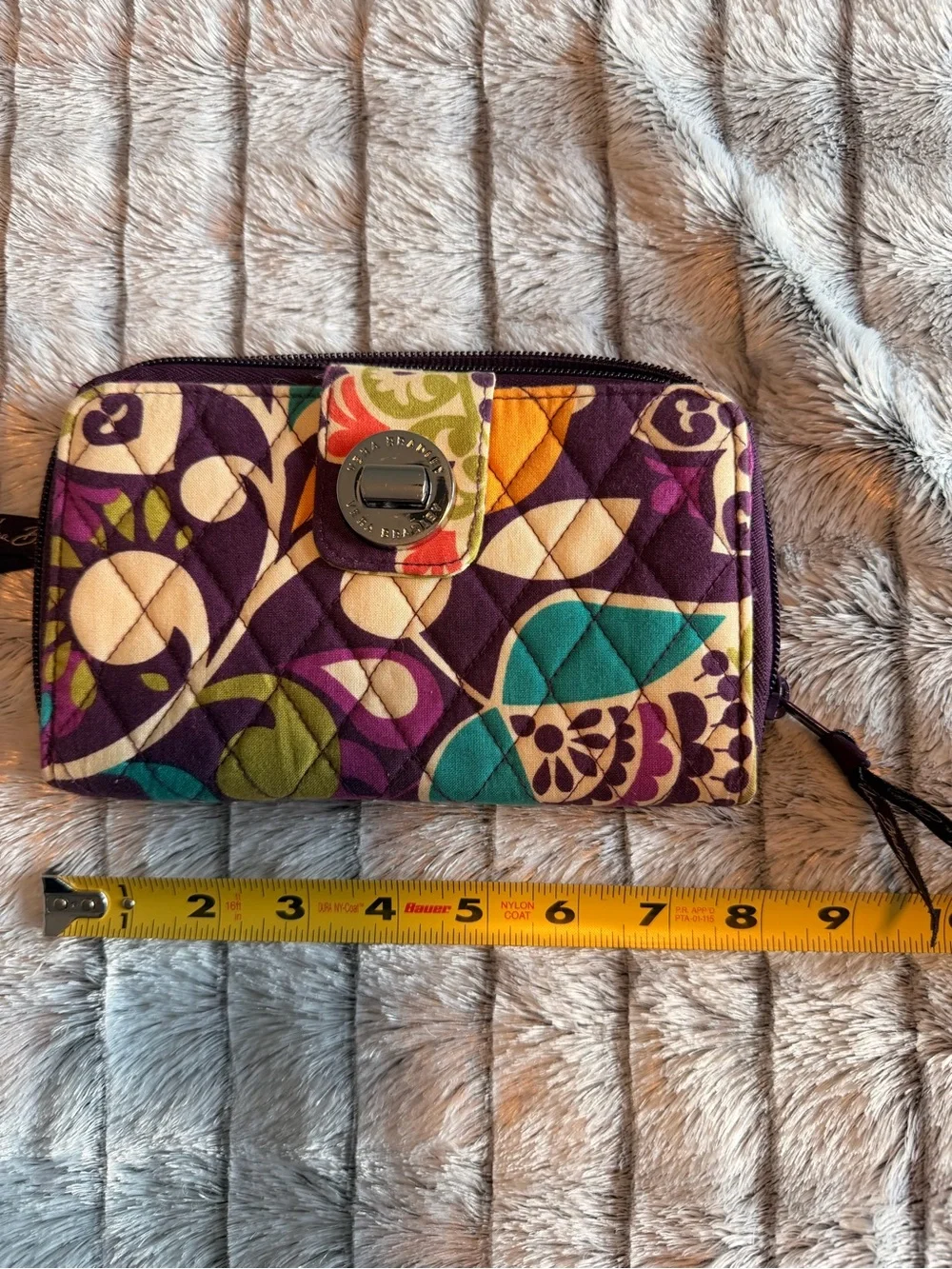 Vera Bradley “Plum Crazy” Quilted Zip Wallet with Turn-Lock Snap NWOT